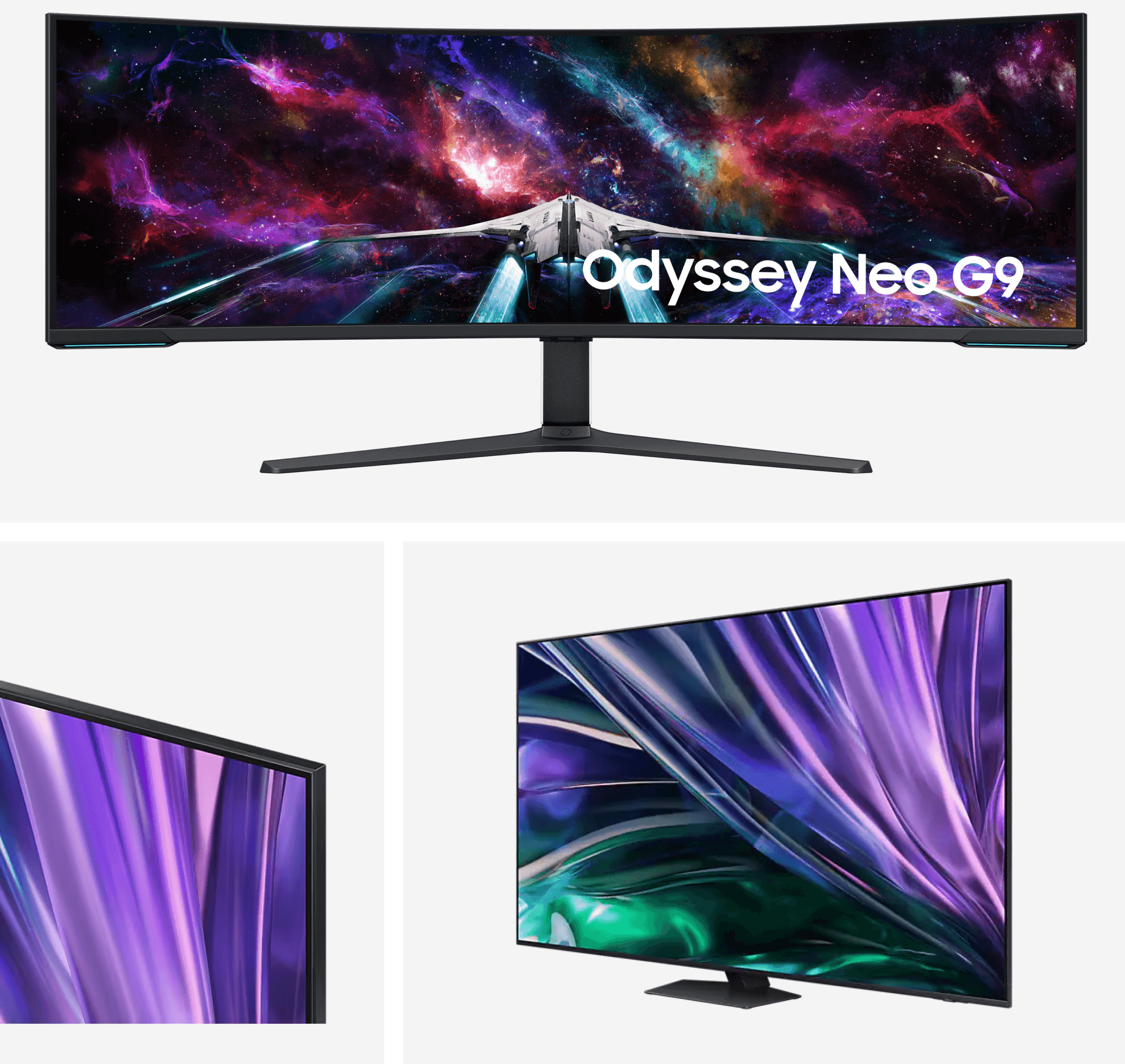 An Odyssey Neo G9 curved monitor and a Samsung TV